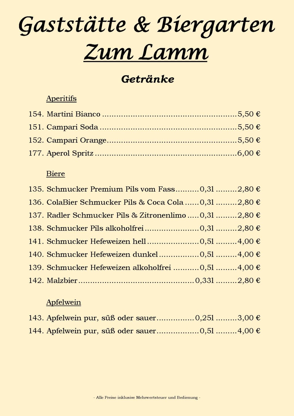 Aperitifs | Biere | Apfelwein
