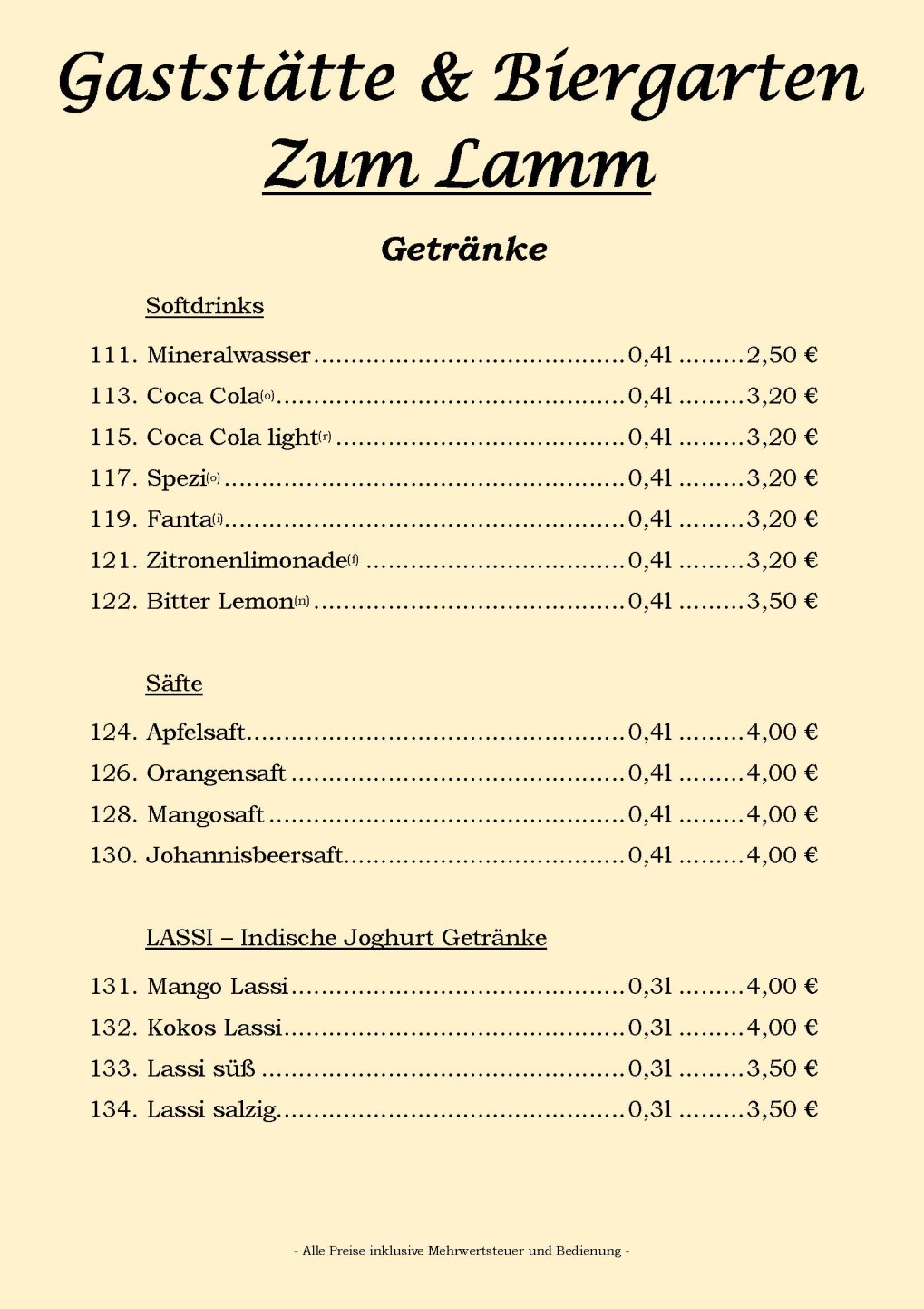 Softdrinks | Säfte | Lassi